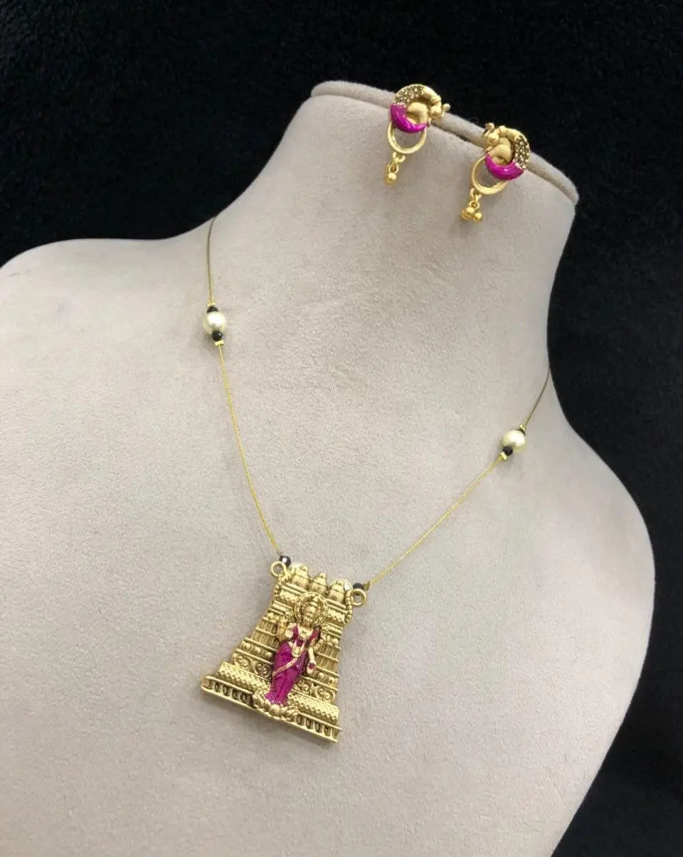 Antique Enamel Lakshmi Invisible Pendant set